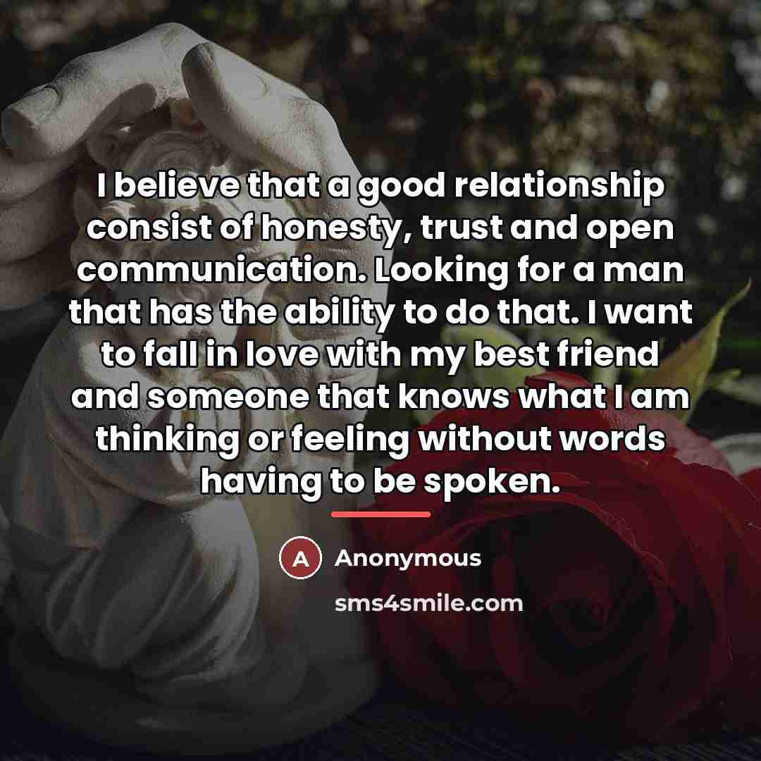 “I believe that a good relationship consist of honesty, trust…” quote by Anonymous