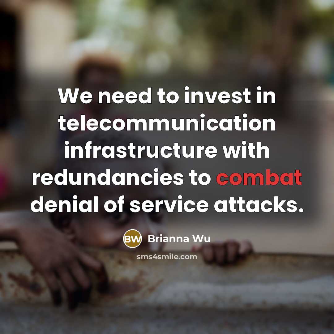 “We need to invest in telecommunication infrastructure with redundancies to…” quote by Brianna Wu