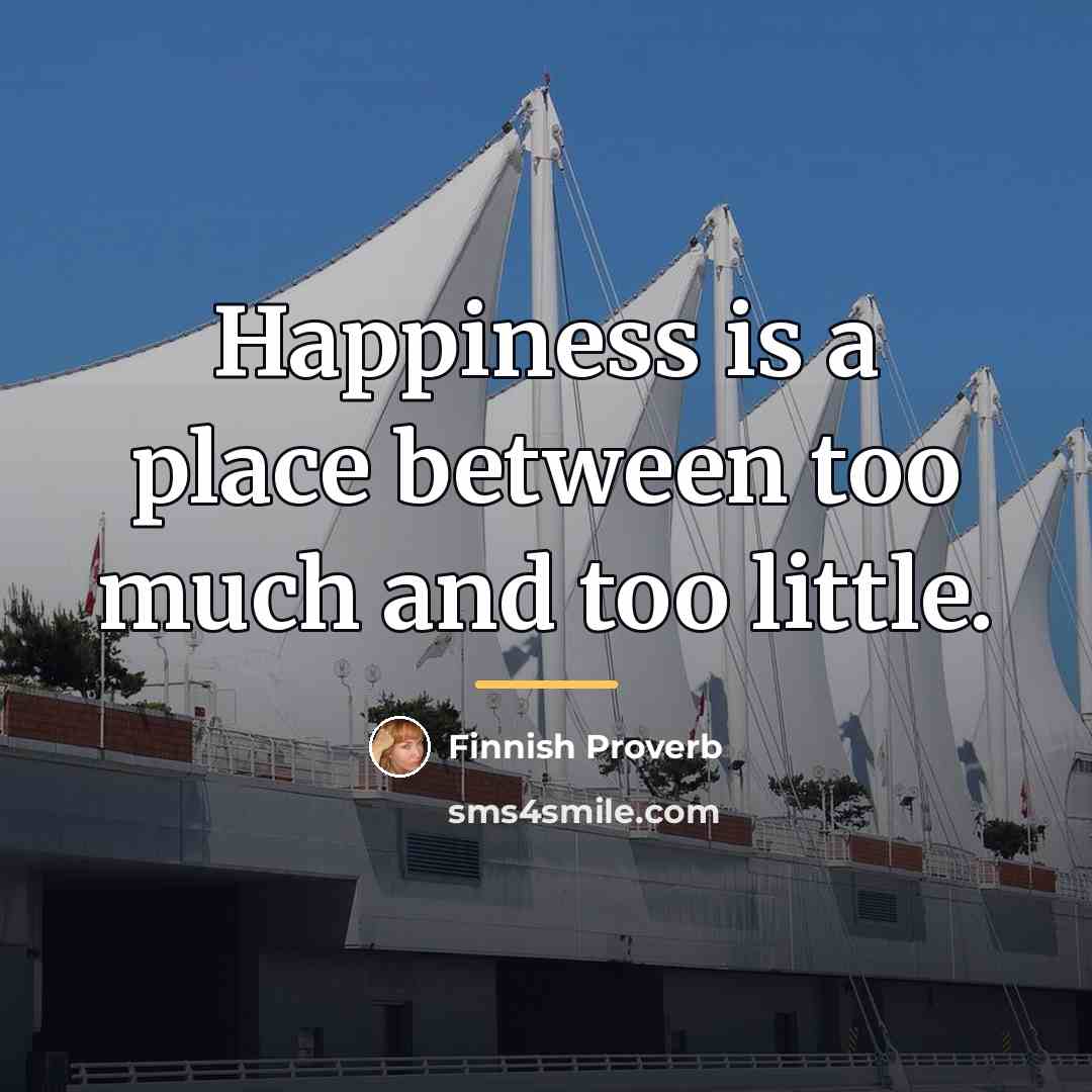 “Happiness is a place between too much and too little.…” quote by Finnish Proverb