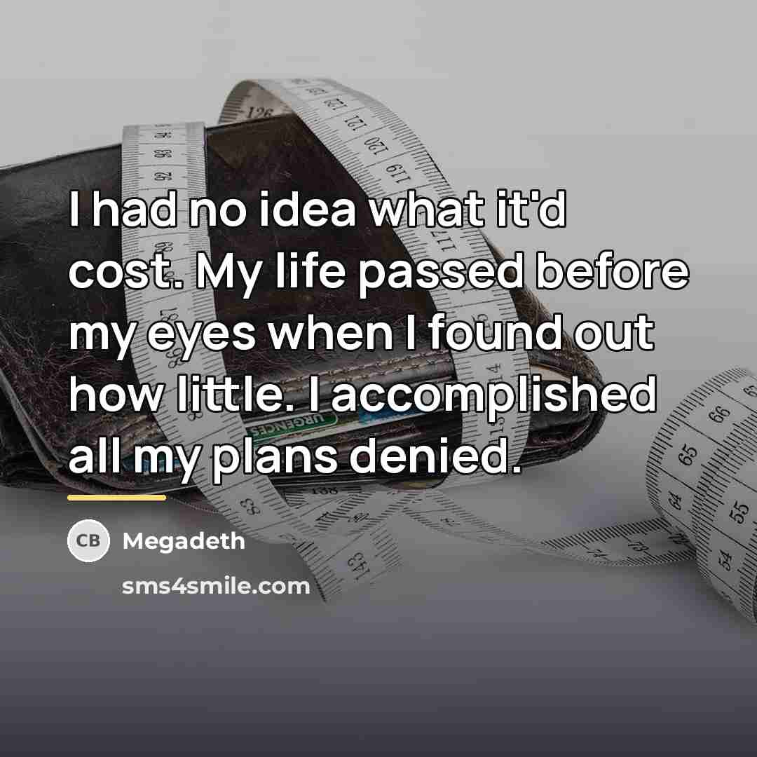 “I had no idea what it'd cost. My life passed…” quote by Megadeth