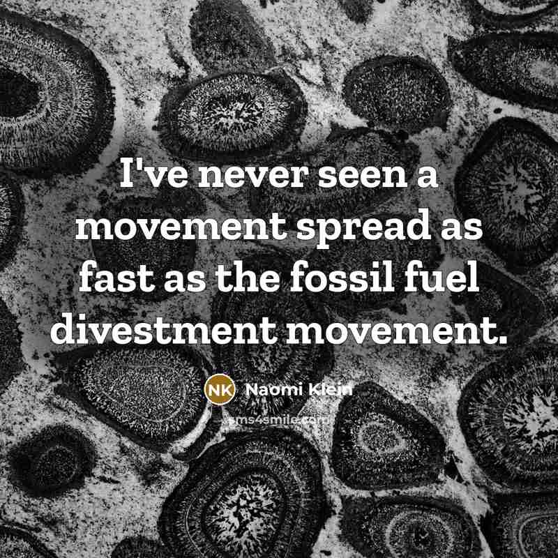“I've never seen a movement spread as fast as the fossil fuel divestment movement.” quote by Naomi Klein