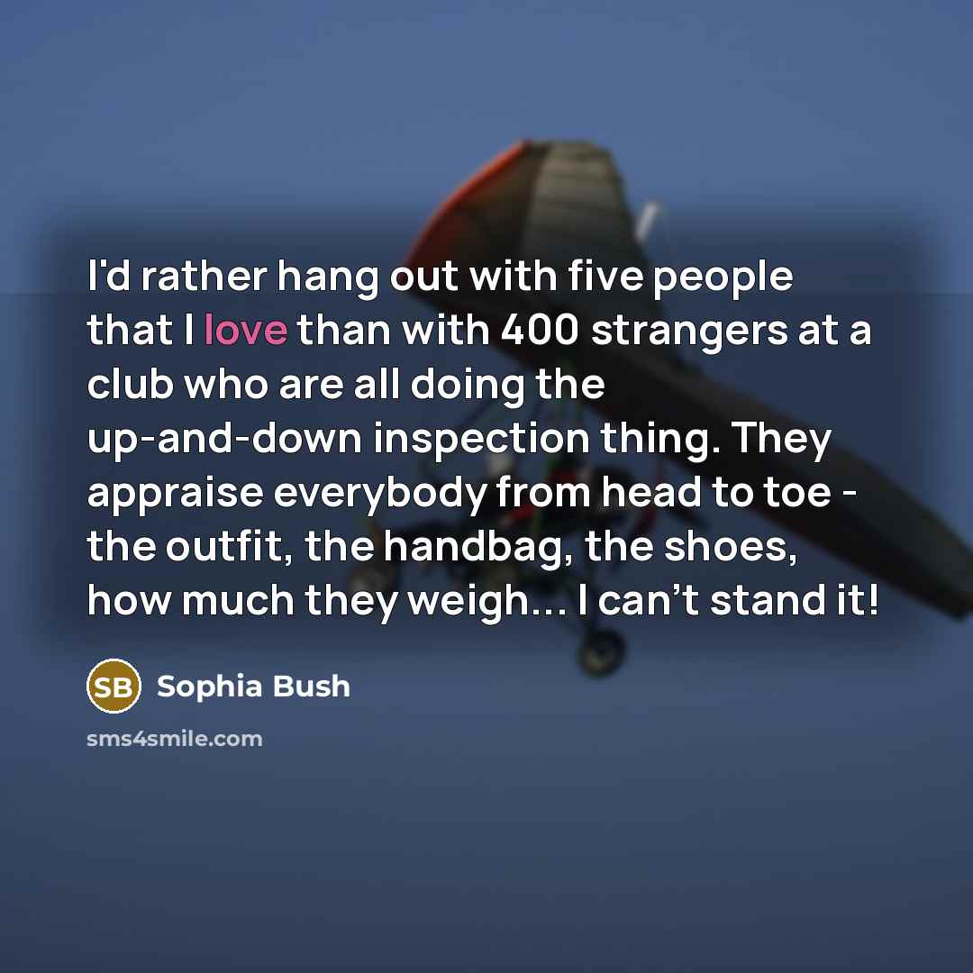 “I'd rather hang out with five people that I love…” quote by Sophia Bush