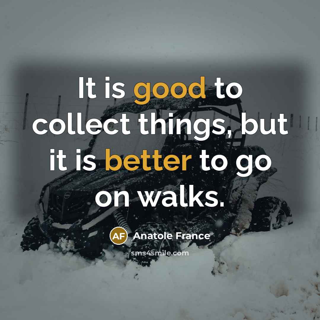 “It is good to collect things, but it is better to go on walks.” quote by Anatole France