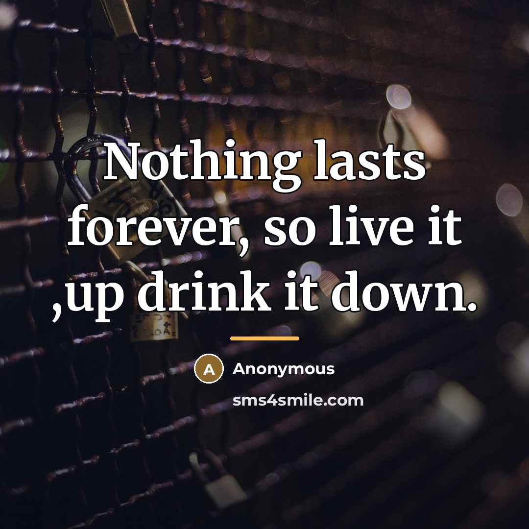 “Nothing lasts forever, so live it ,up drink it down.…” quote by Anonymous
