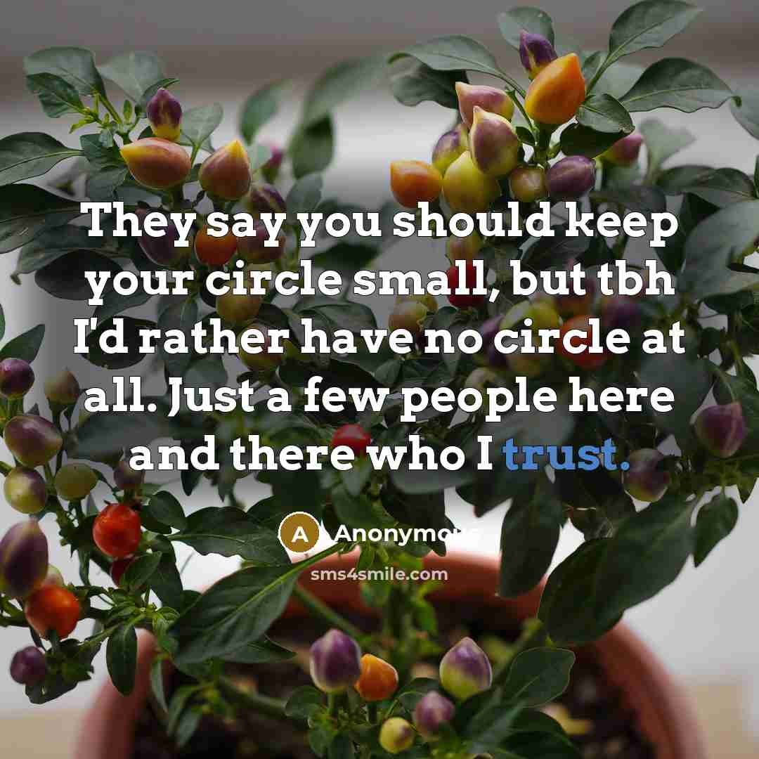 “They say you should keep your circle small, but tbh I'd rather have no circle at all. Just a few people here and there who I trust.” quote by Anonymous