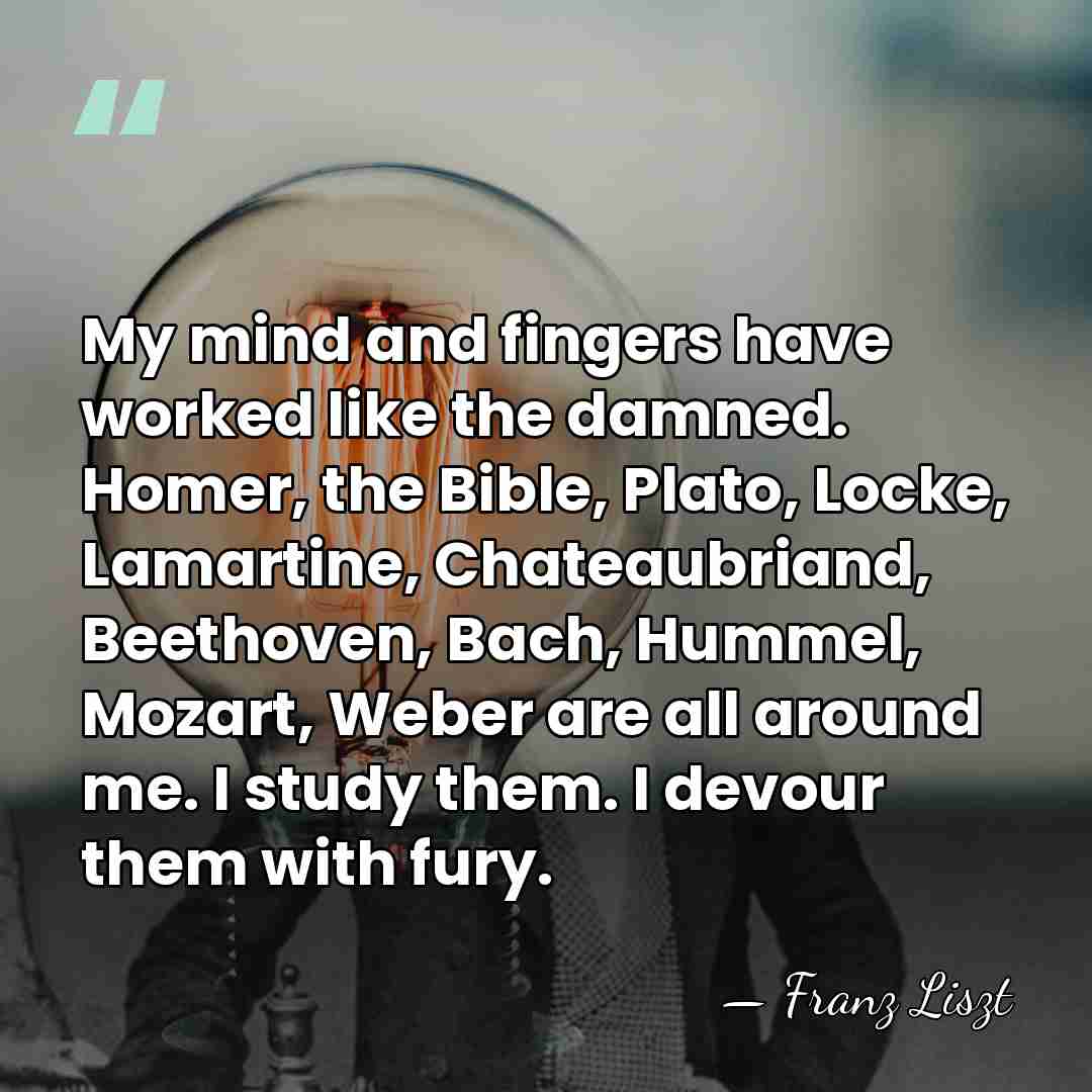 My mind and fingers have worked like the damned. Homer, the Bible,&hellip; - Franz Liszt