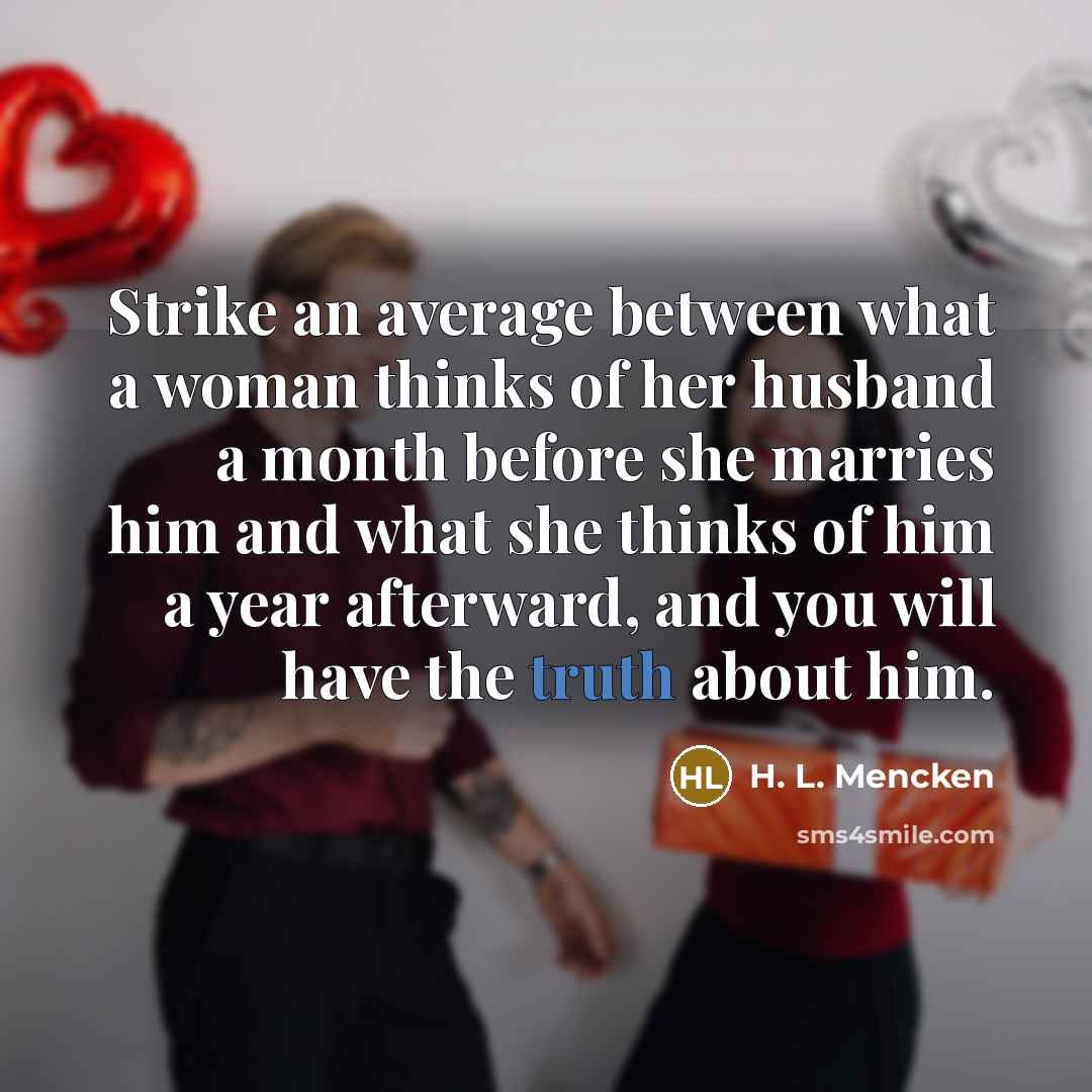 “Strike an average between what a woman thinks of her…” quote by H. L. Mencken