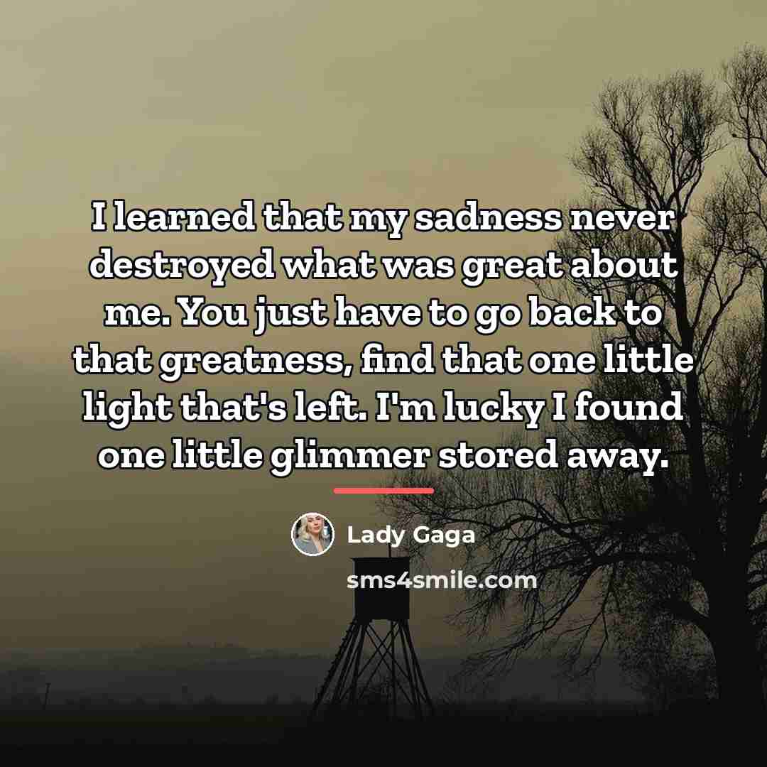 “I learned that my sadness never destroyed what was great…” quote by Lady Gaga