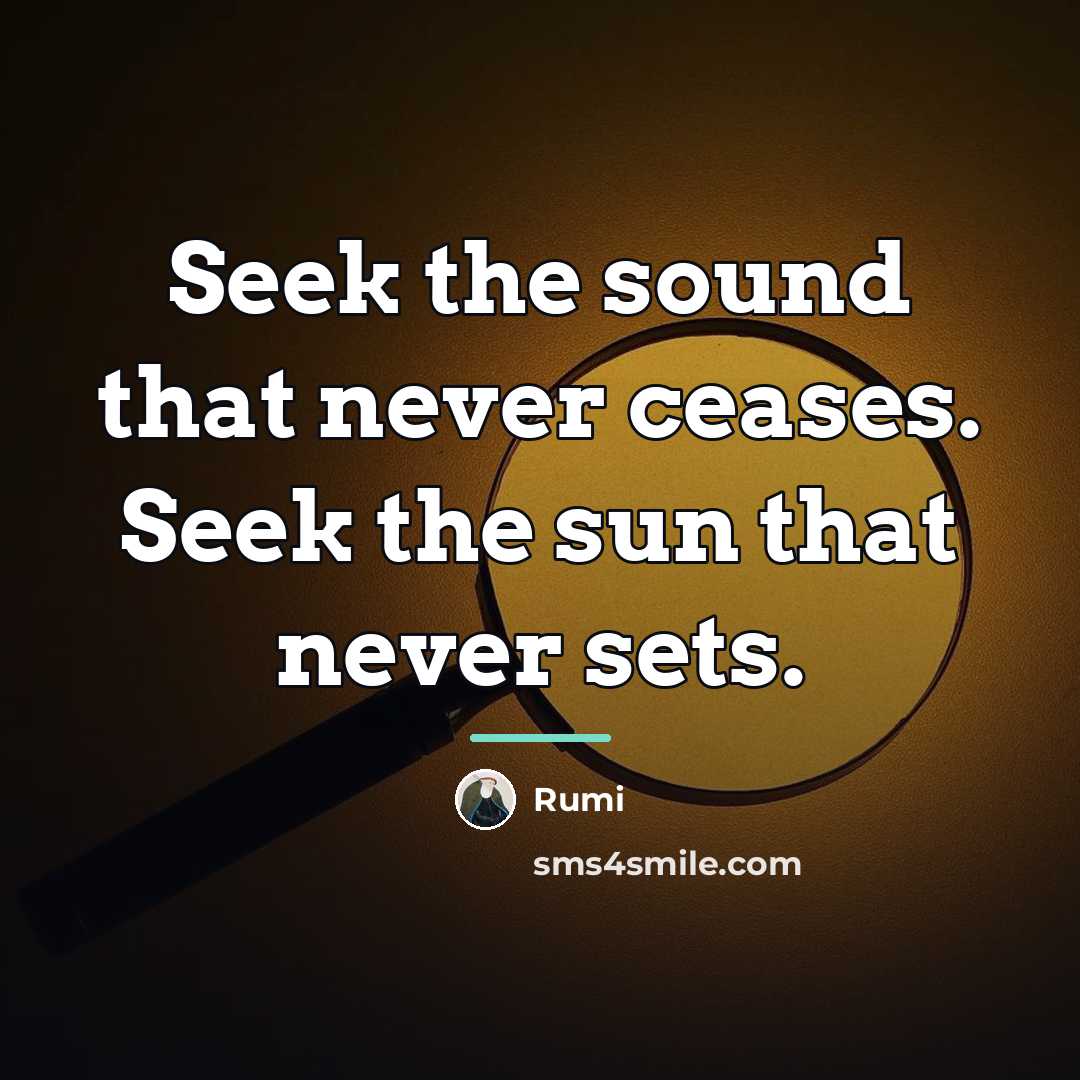 “Seek the sound that never ceases. Seek the sun that…” quote by Rumi