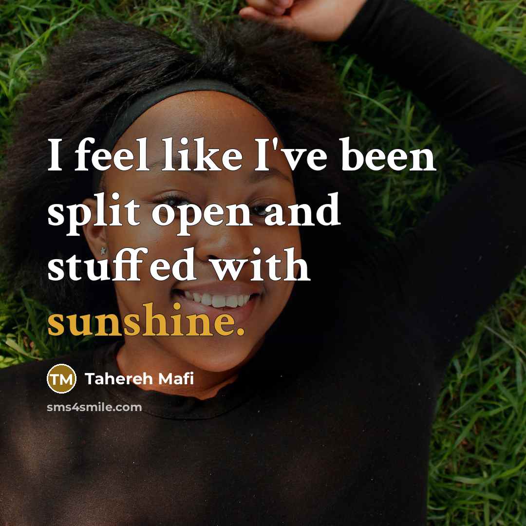 “I feel like I've been split open and stuffed with sunshine.” quote by Tahereh Mafi