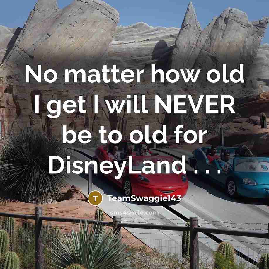 “No matter how old I get I will NEVER be to old for DisneyLand . . .” quote by TeamSwaggie143