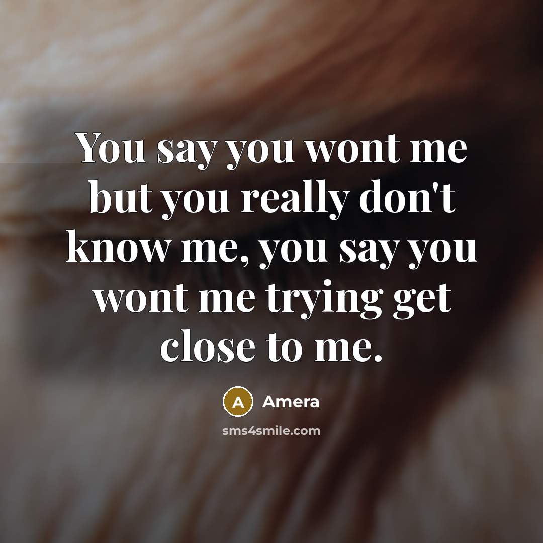 “You say you wont me but you really don't know me, you say you wont me trying get close to me.” quote by Amera