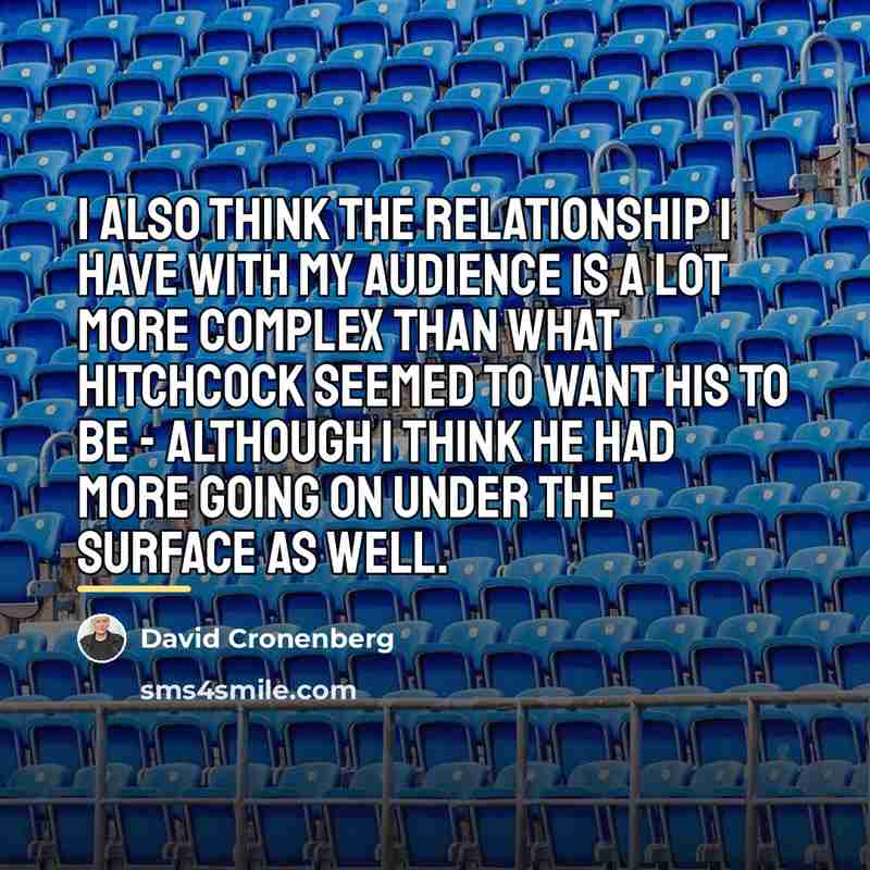 “I also think the relationship I have with my audience…” quote by David Cronenberg