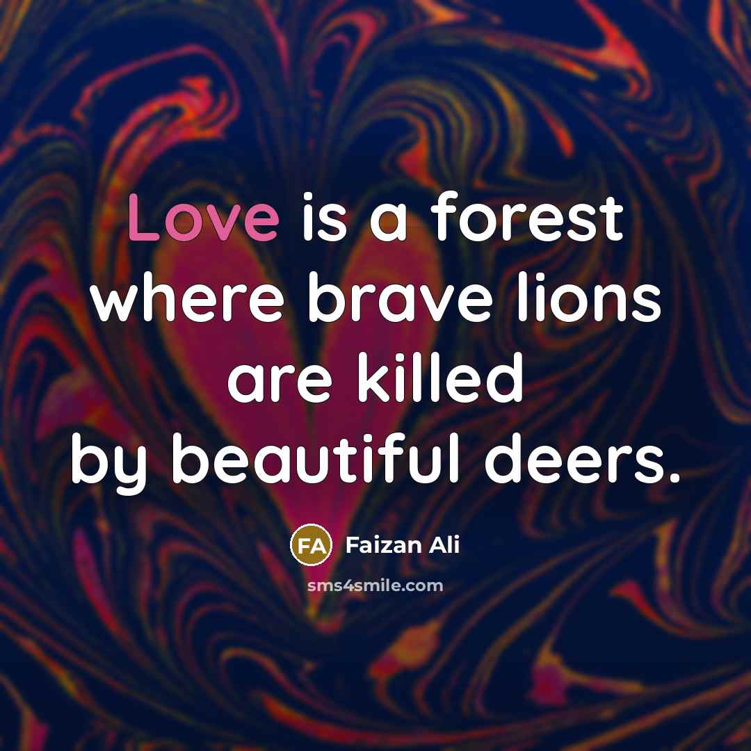 “Love is a forest where brave lions are killed by…” quote by Faizan Ali