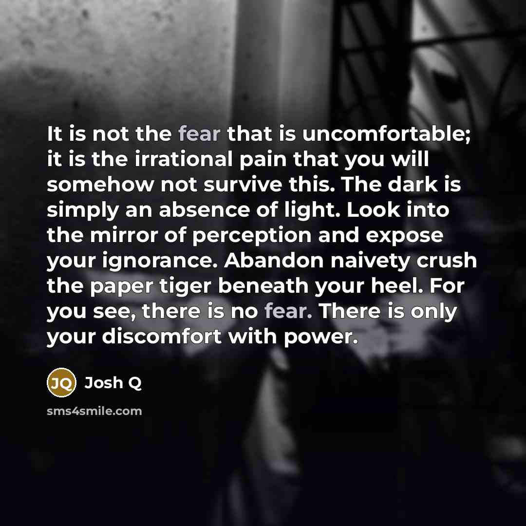 “It is not the fear that is uncomfortable; it is…” quote by Josh Q