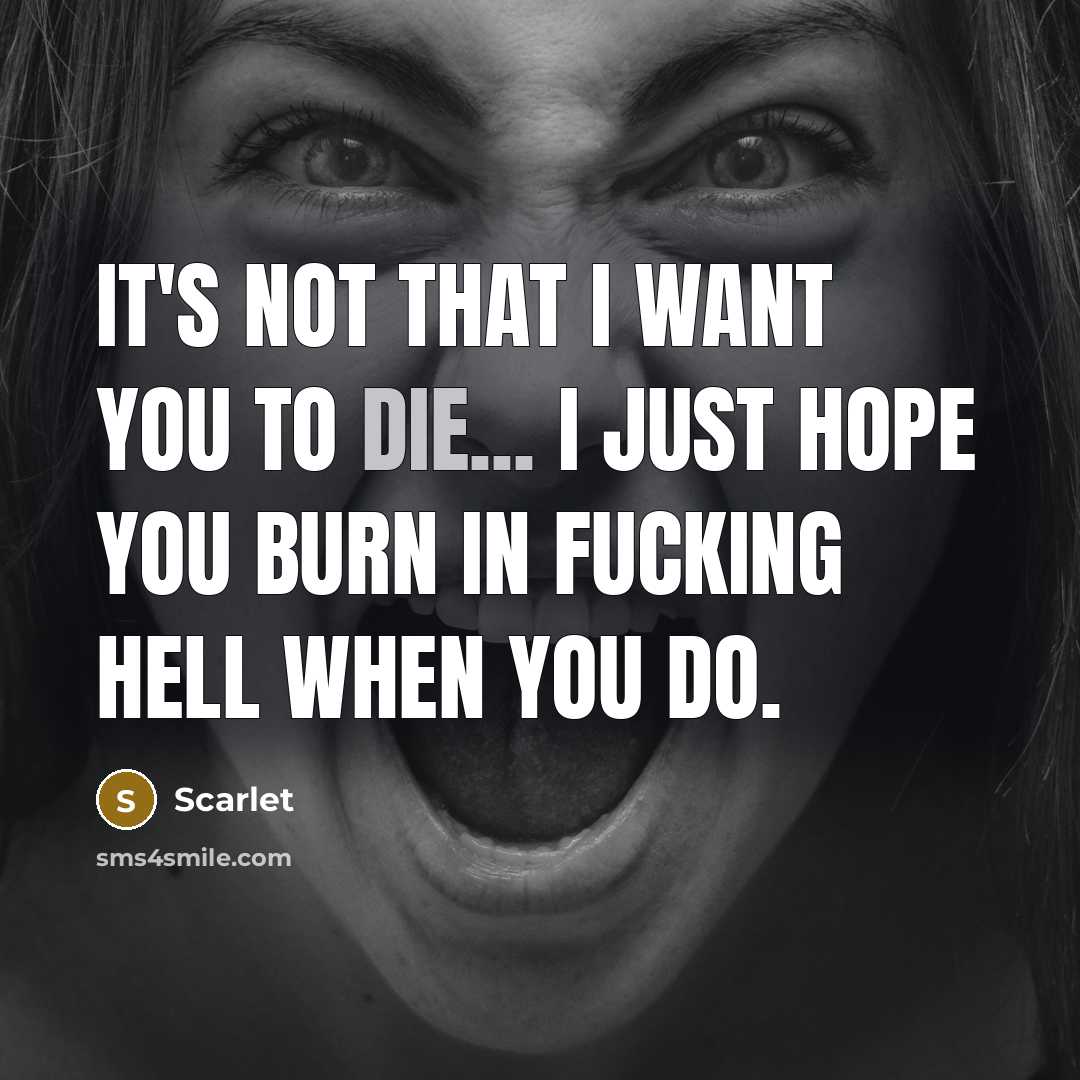 “It's not that I want you to die... I just hope you burn in fucking hell when you do.” quote by Scarlet