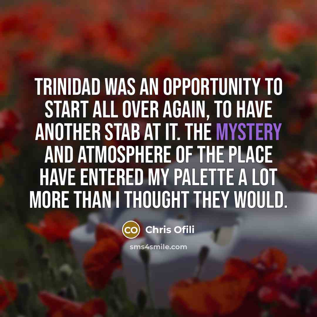 “Trinidad was an opportunity to start all over again, to…” quote by Chris Ofili
