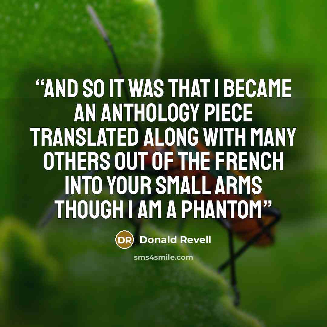 “And so it was that I became an anthology piece translated along with many others out of the French into your small arms though I am a phantom” quote by Donald Revell