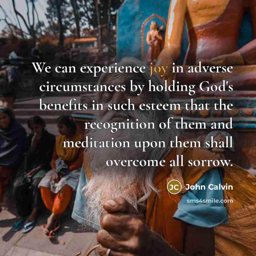 “We can experience joy in adverse circumstances by holding God's…” quote by John Calvin