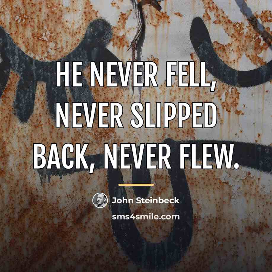 “He never fell, never slipped back, never flew.…” quote by John Steinbeck