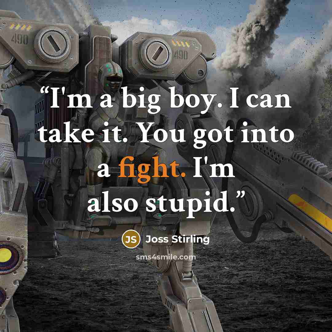 “I'm a big boy. I can take it. You got into a fight. I'm also stupid.” quote by Joss Stirling