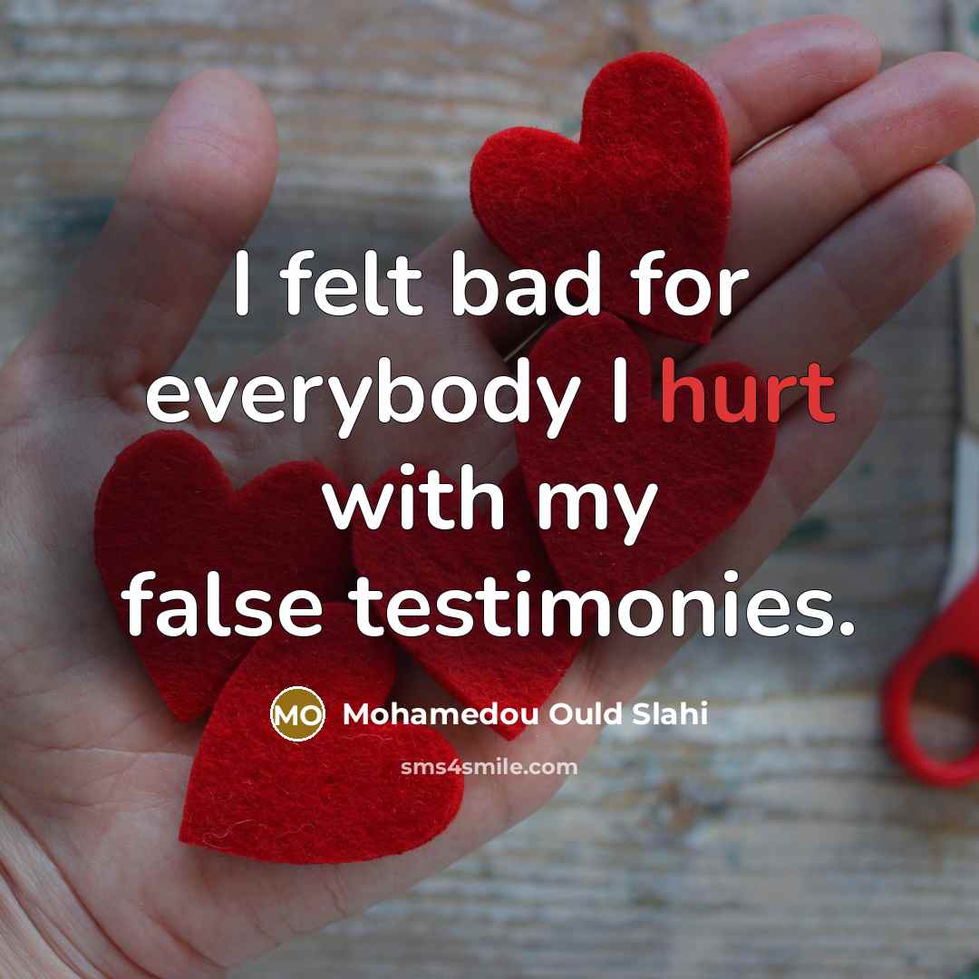 “I felt bad for everybody I hurt with my false…” quote by Mohamedou Ould Slahi