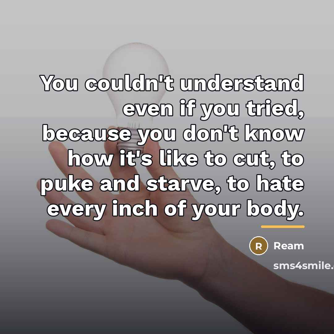 “You couldn't understand even if you tried, because you don't…” quote by Ream