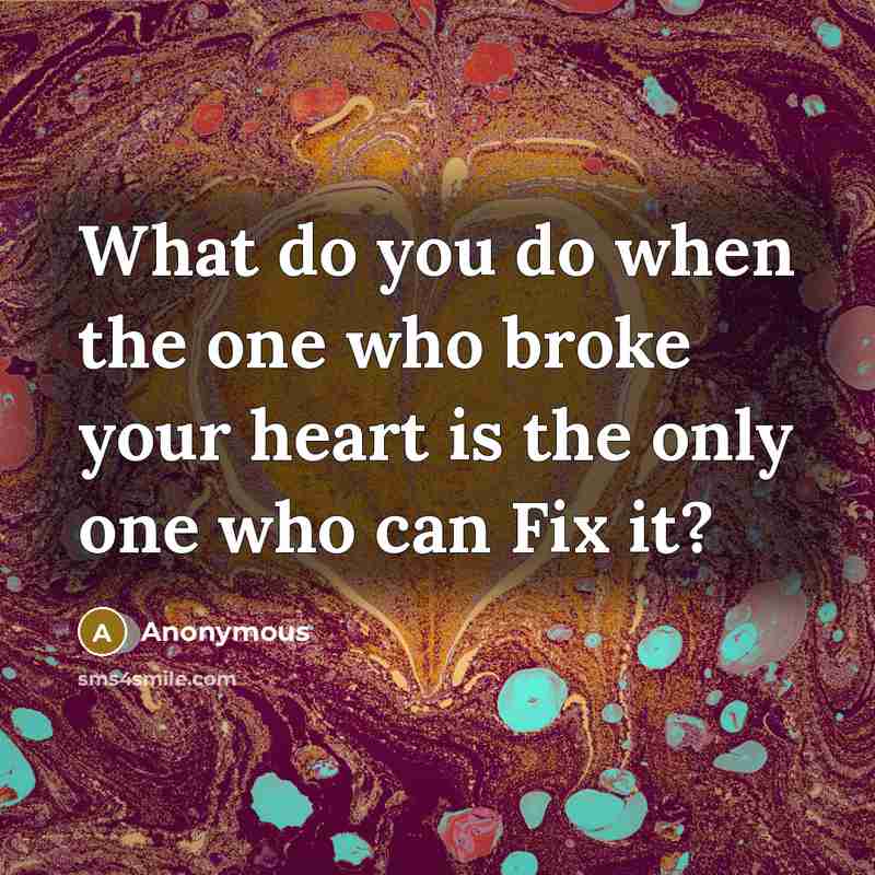 “What do you do when the one who broke your heart is the only one who can Fix it?” quote by Anonymous