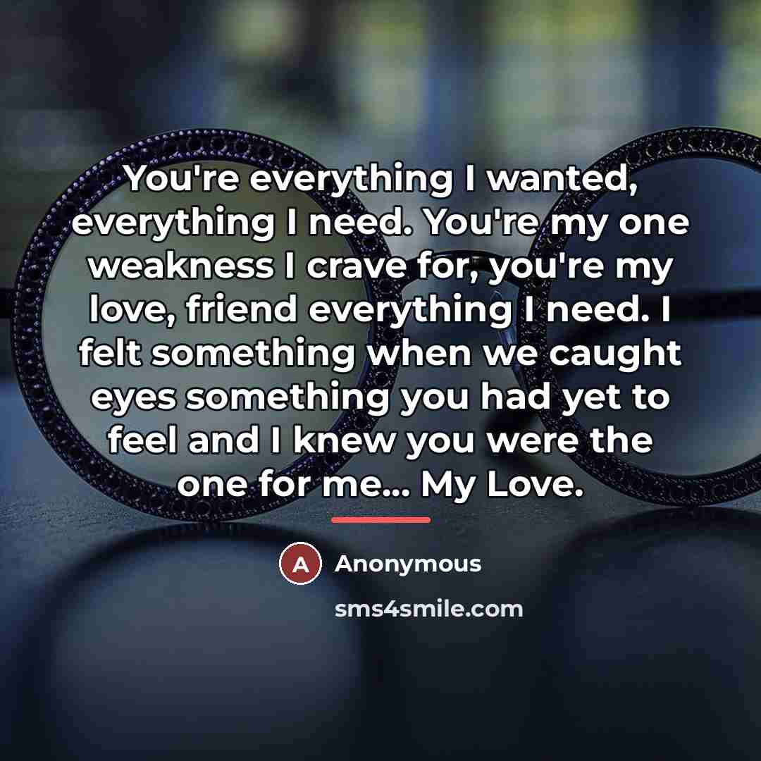 “You're everything I wanted, everything I need. You're my one…” quote by Anonymous