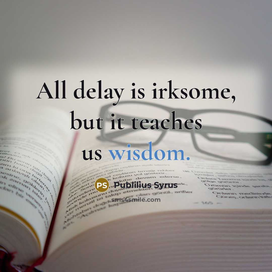 “All delay is irksome, but it teaches us wisdom.…” quote by Publilius Syrus