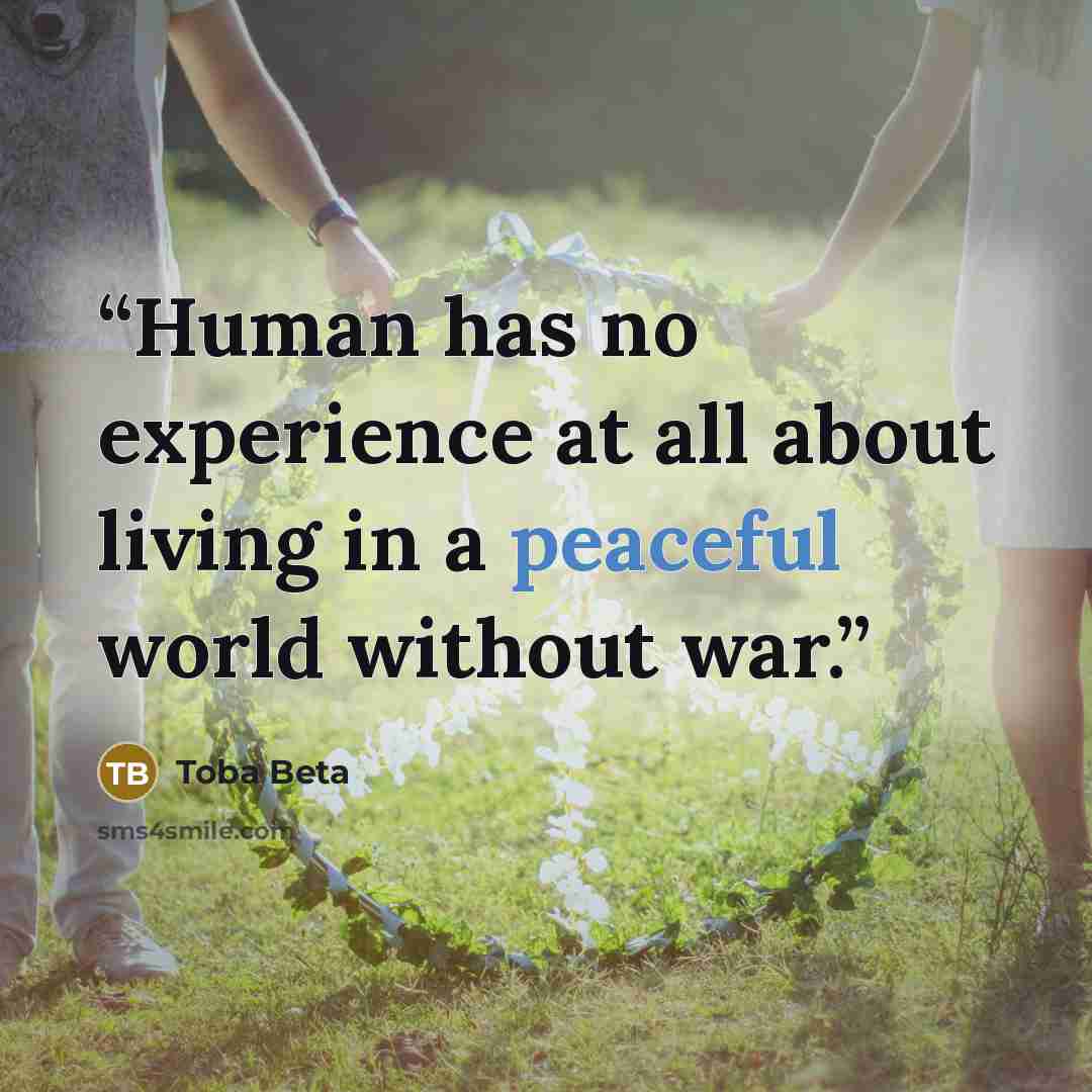 “Human has no experience at all about living in a peaceful world without war.” quote by Toba Beta