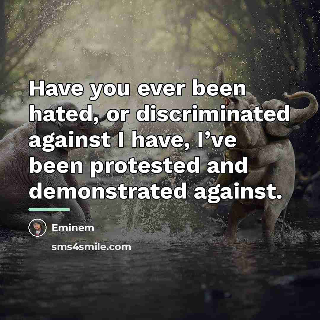 “Have you ever been hated, or discriminated against I have,…” quote by Eminem