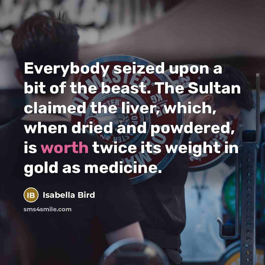 “Everybody seized upon a bit of the beast. The Sultan…” quote by Isabella Bird
