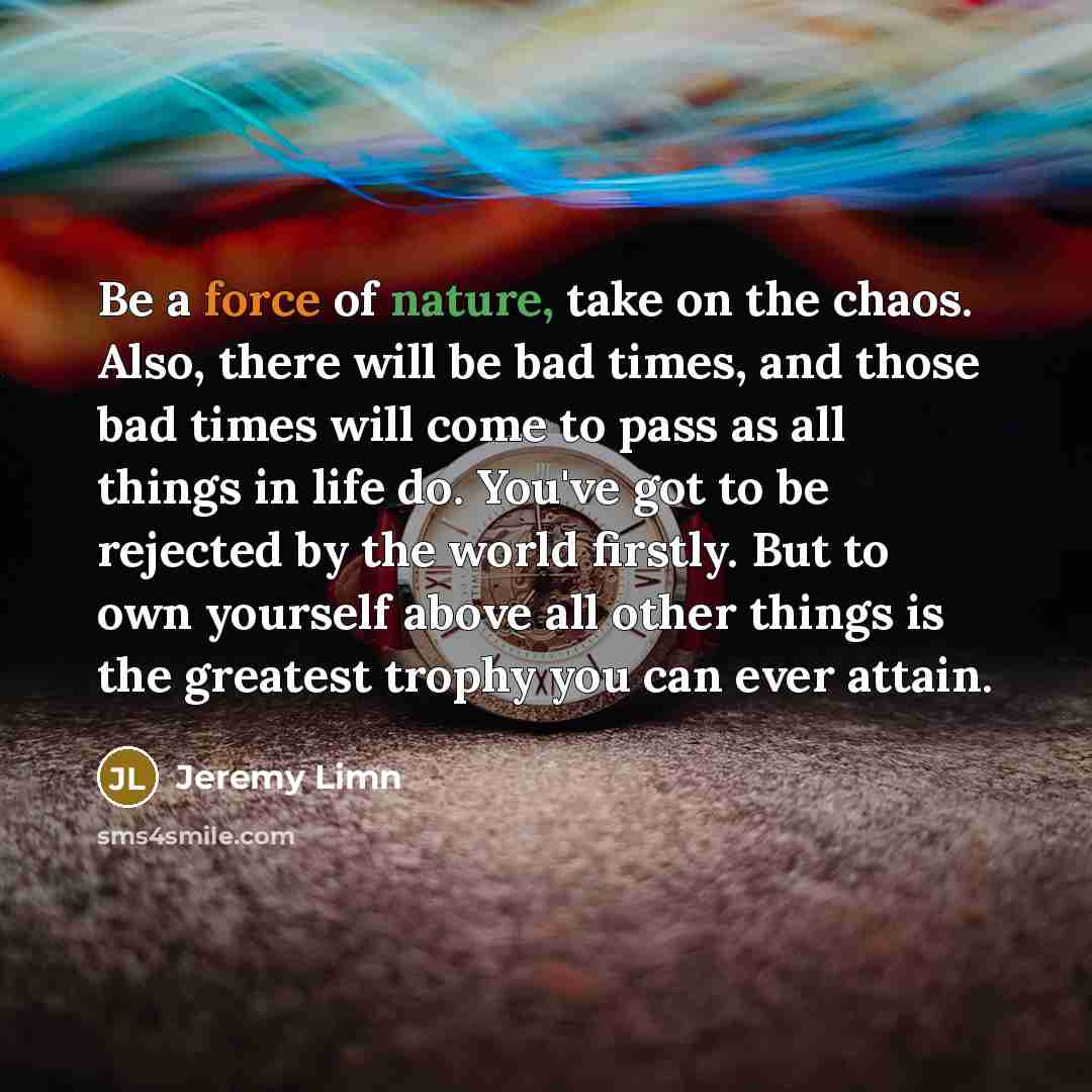 “Be a force of nature, take on the chaos. Also,…” quote by Jeremy Limn