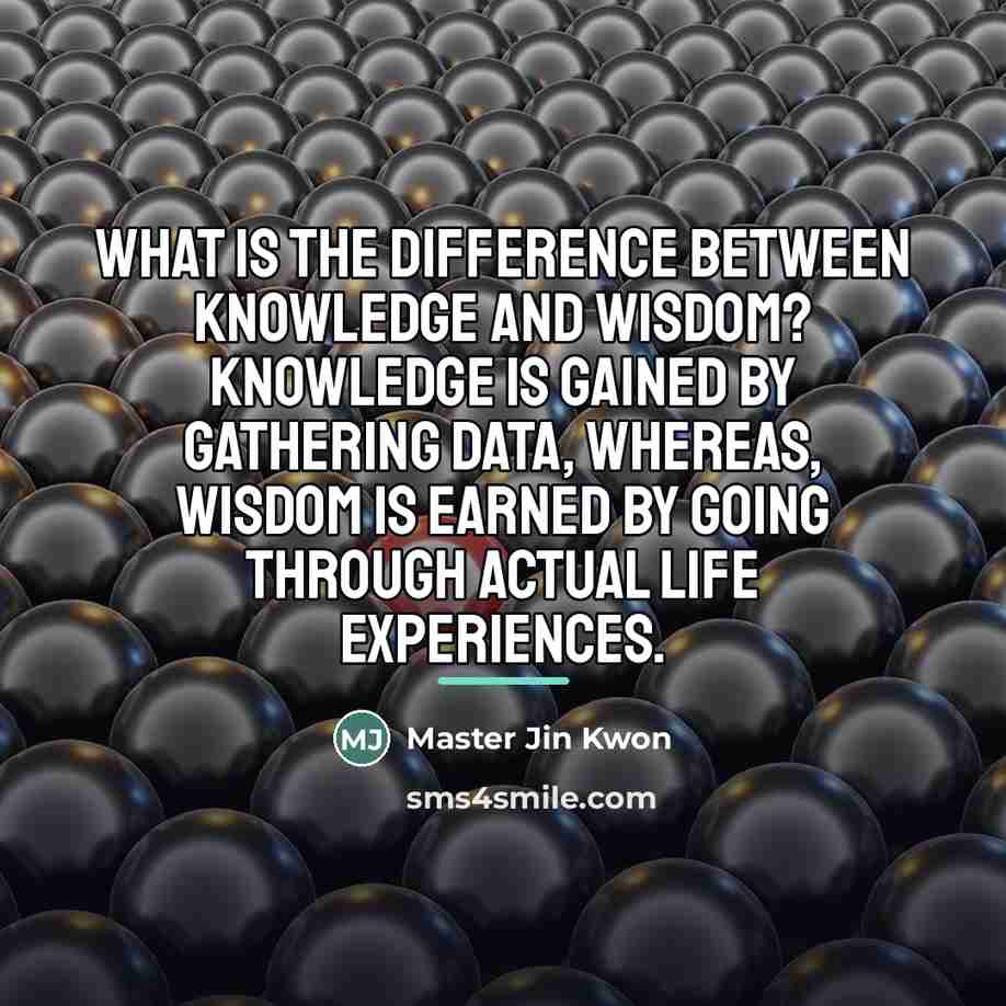 “What is the difference between knowledge and wisdom? Knowledge is…” quote by Master Jin Kwon