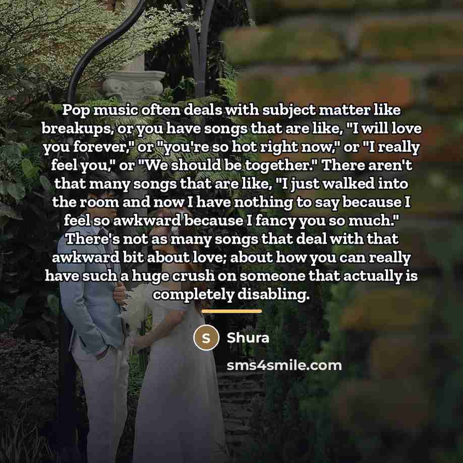 “Pop music often deals with subject matter like breakups, or…” quote by Shura