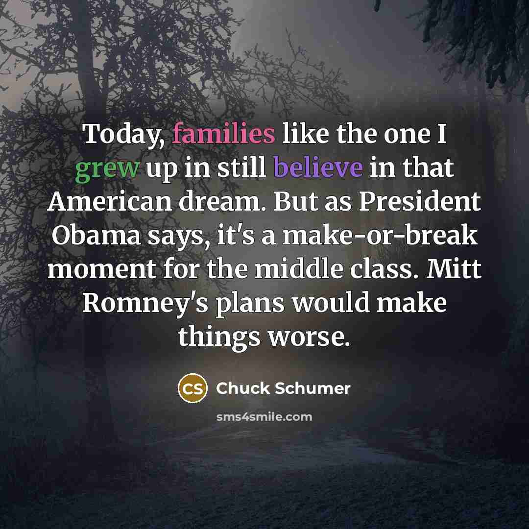“Today, families like the one I grew up in still…” quote by Chuck Schumer