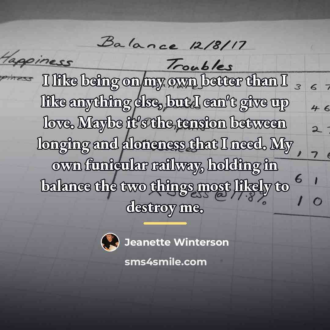 “I like being on my own better than I like…” quote by Jeanette Winterson