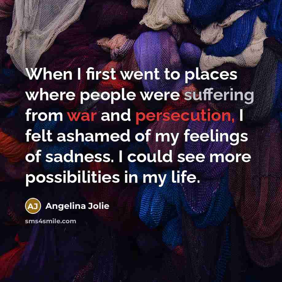 “When I first went to places where people were suffering…” quote by Angelina Jolie