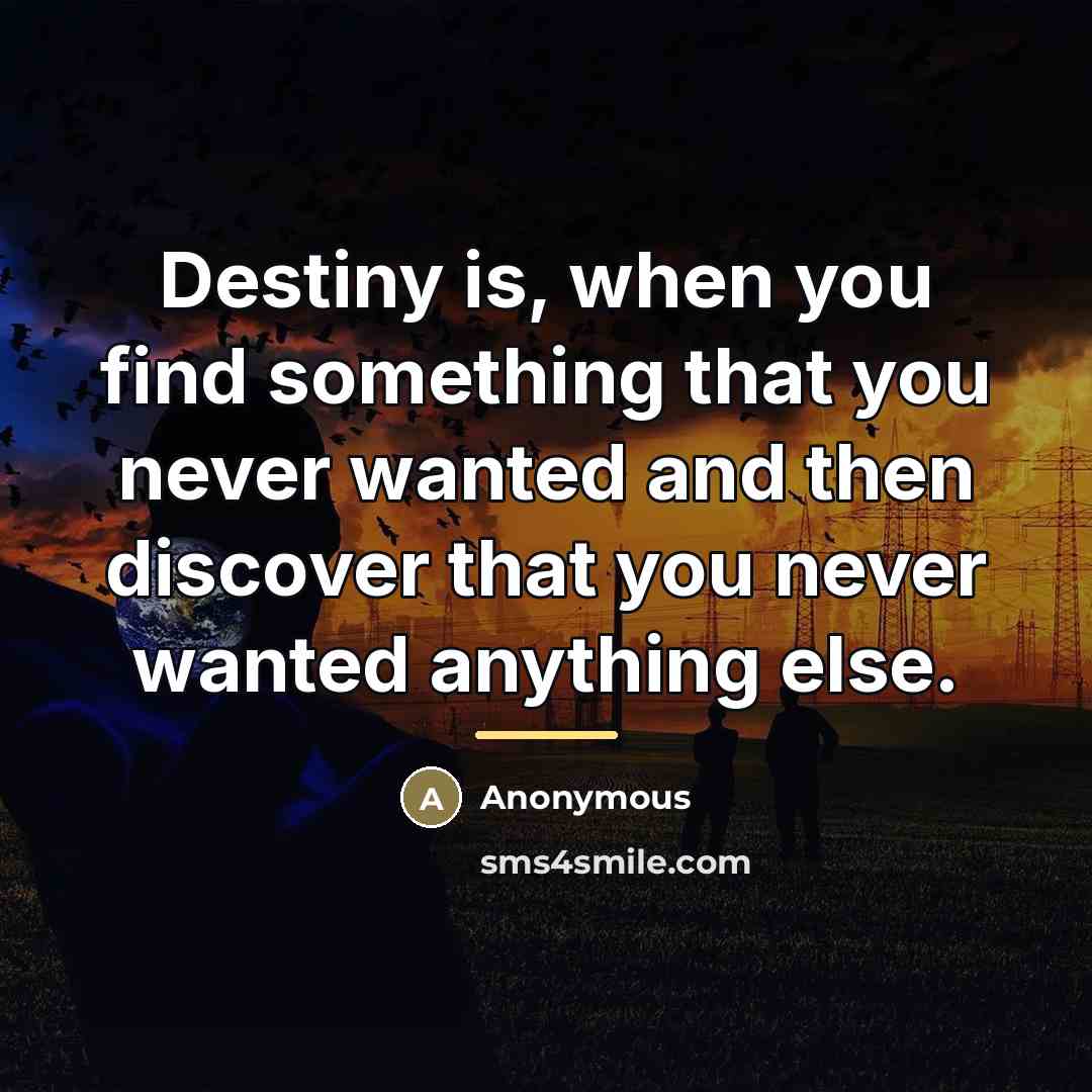 “Destiny is, when you find something that you never wanted…” quote by Anonymous