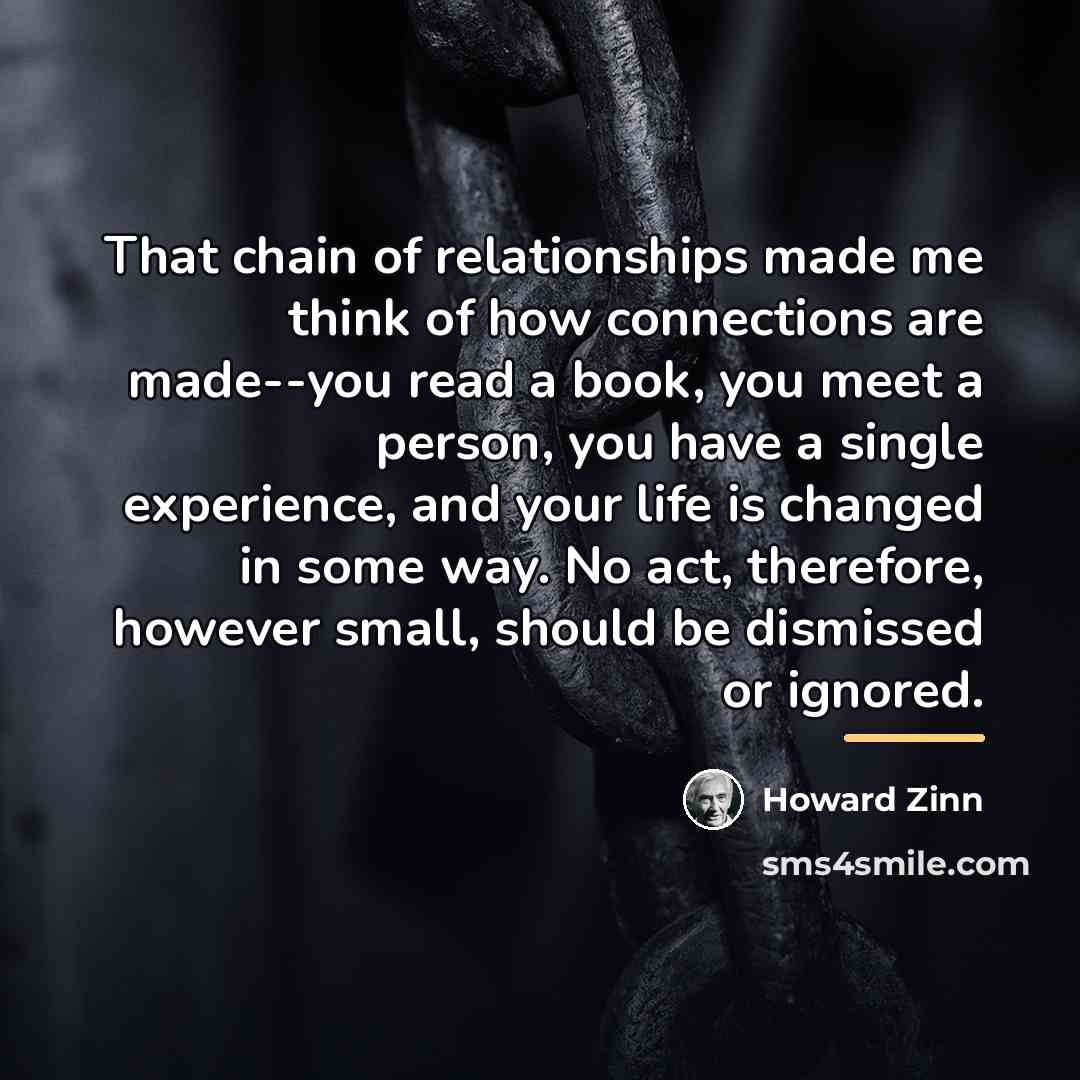 “That chain of relationships made me think of how connections…” quote by Howard Zinn