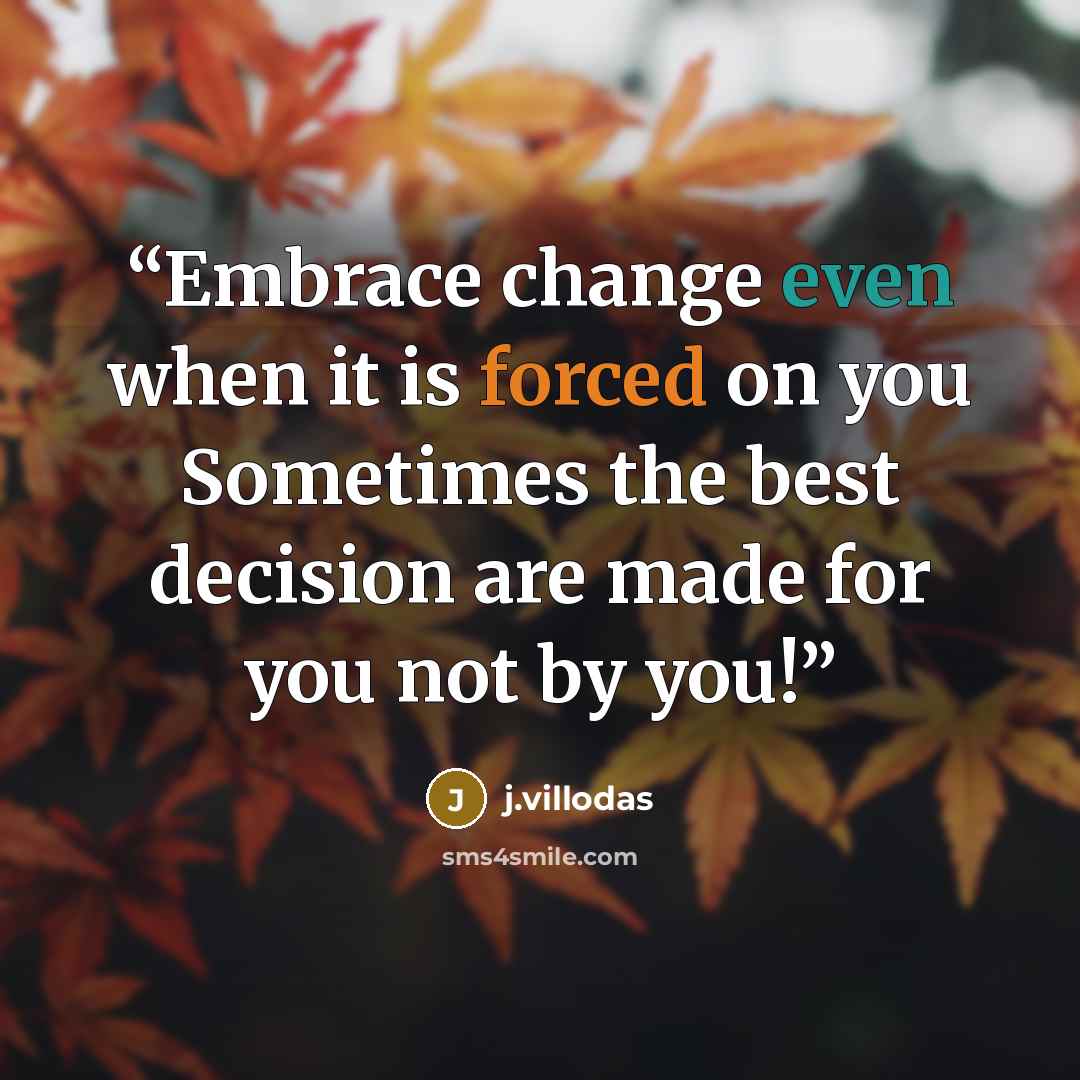 “Embrace change even when it is forced on you Sometimes the best decision are made for you not by you!” quote by j.villodas