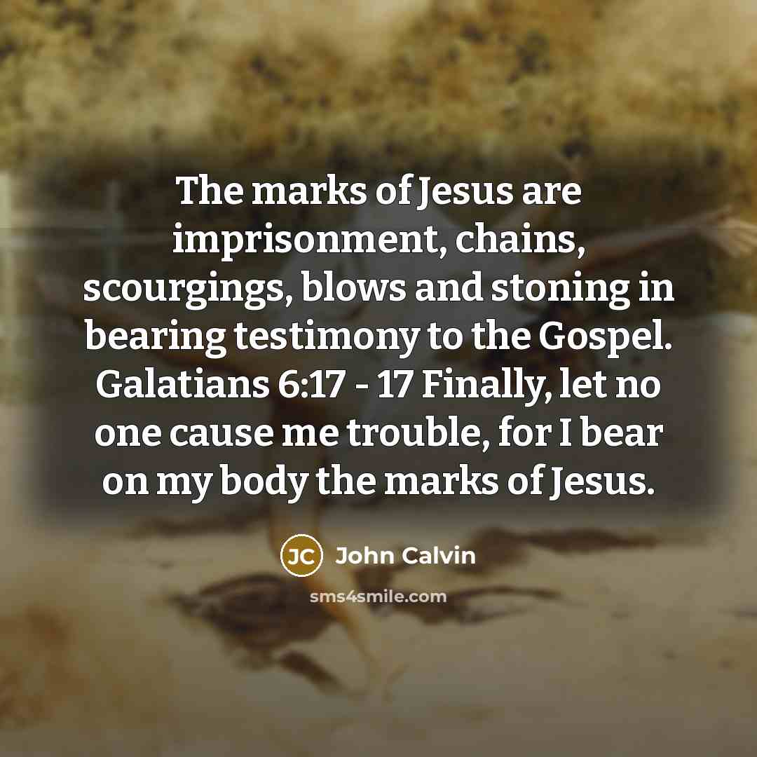 “The marks of Jesus are imprisonment, chains, scourgings, blows and…” quote by John Calvin