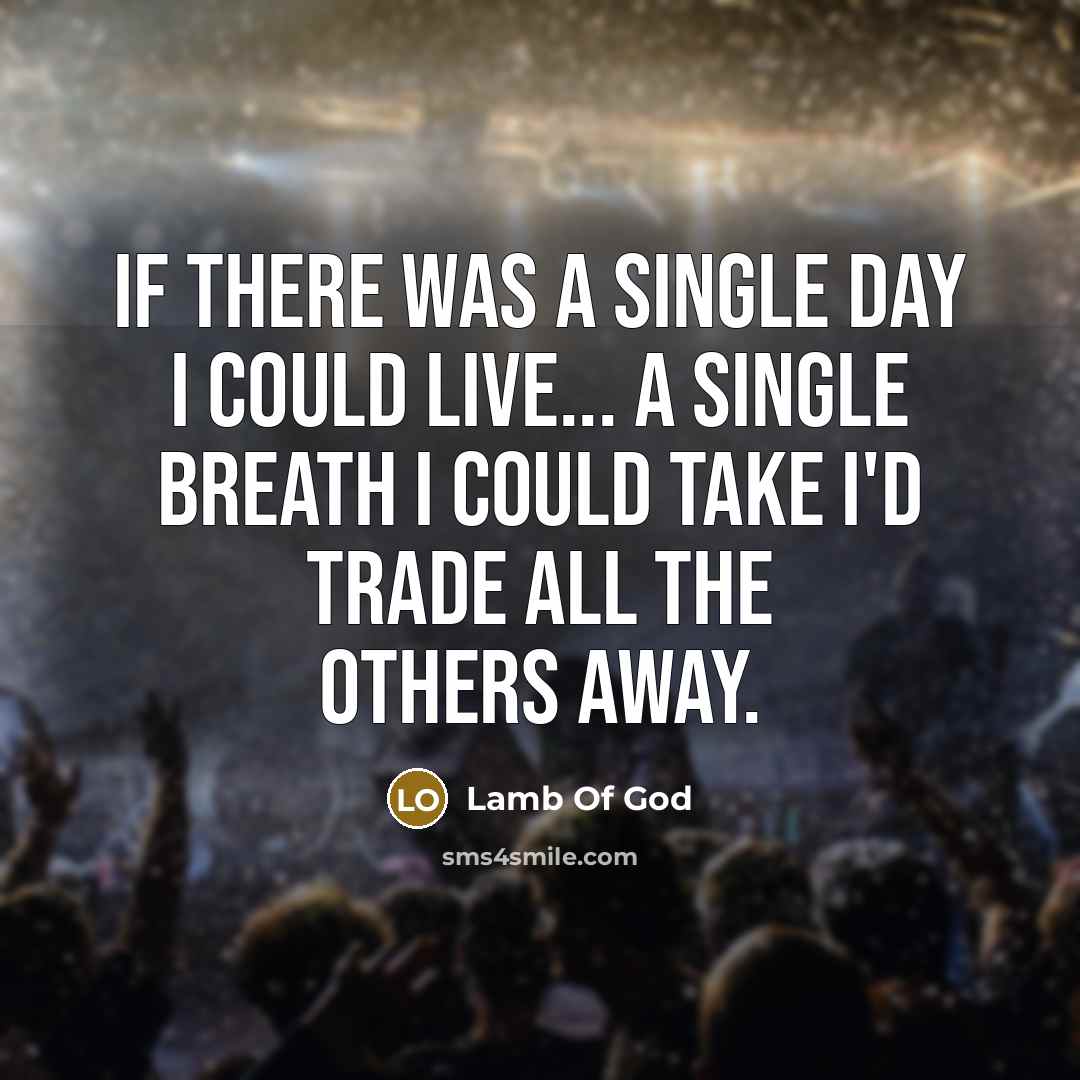 “If there was a single day I could live... a single breath I could take I'd trade all the others away.” quote by Lamb Of God