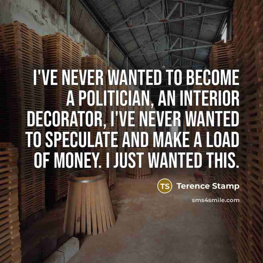 “I've never wanted to become a politician, an interior decorator,…” quote by Terence Stamp