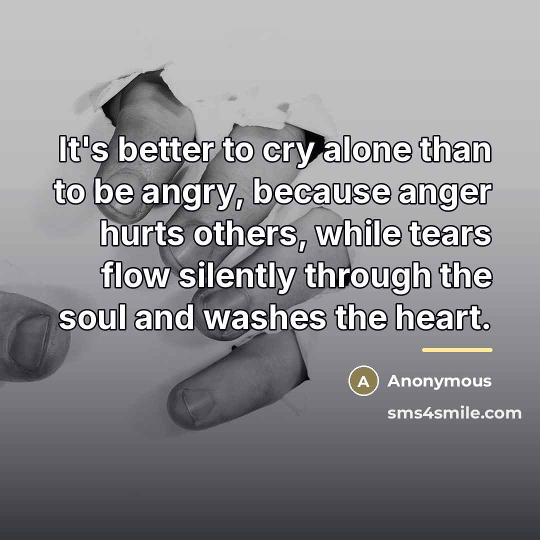 “It's better to cry alone than to be angry, because…” quote by Anonymous