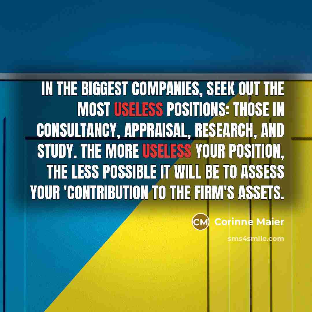 “In the biggest companies, seek out the most useless positions:…” quote by Corinne Maier
