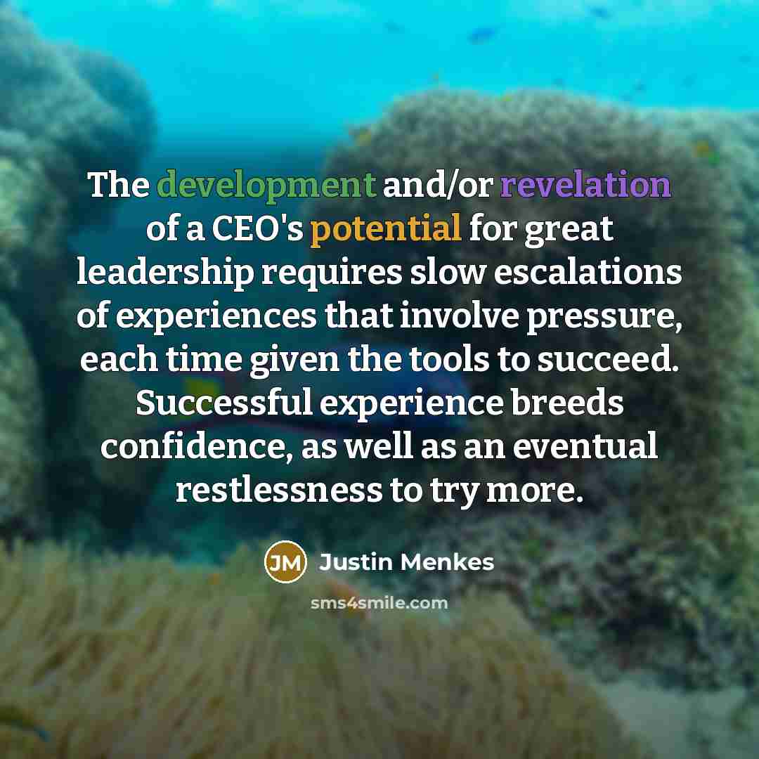 “The development and/or revelation of a CEO's potential for great…” quote by Justin Menkes