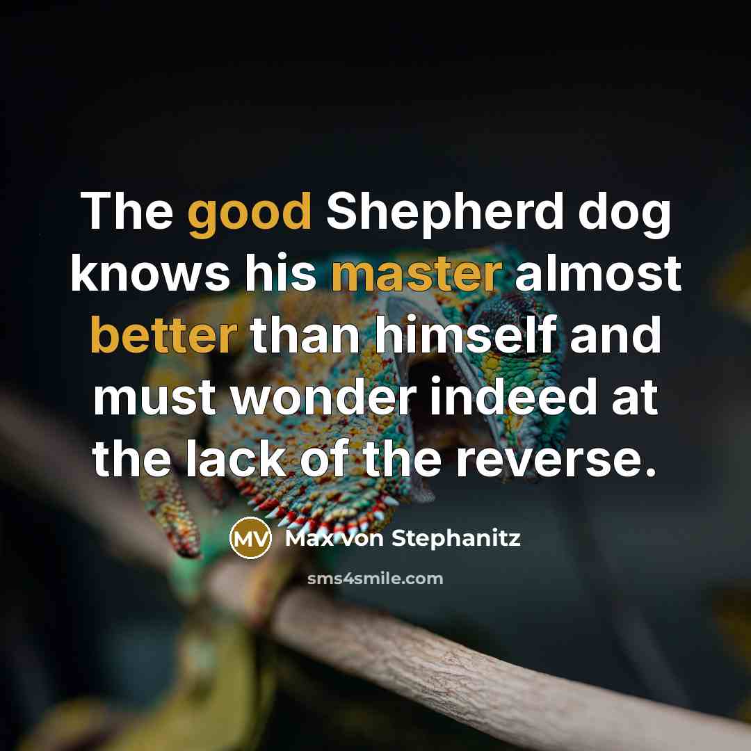 “The good Shepherd dog knows his master almost better than himself and must wonder indeed at the lack of the reverse.” quote by Max von Stephanitz