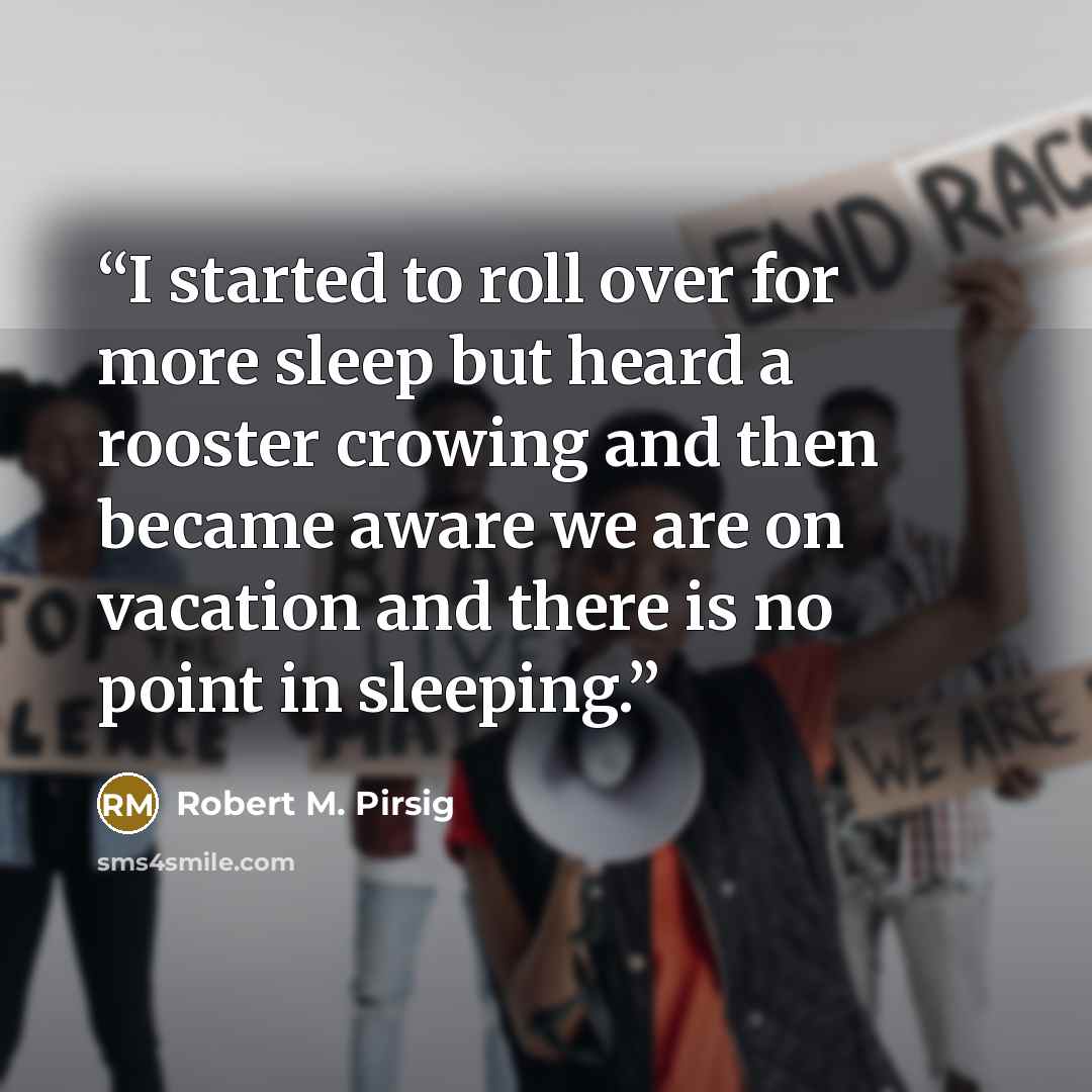 “I started to roll over for more sleep but heard a rooster crowing and then became aware we are on vacation and there is no point in sleeping.” quote by Robert M. Pirsig